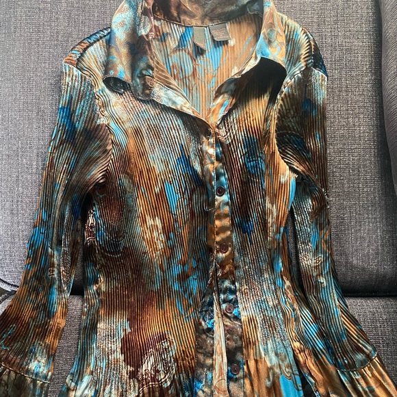 Vintage SERE NADE brown/teal button up silk top - Picture 4 of 5